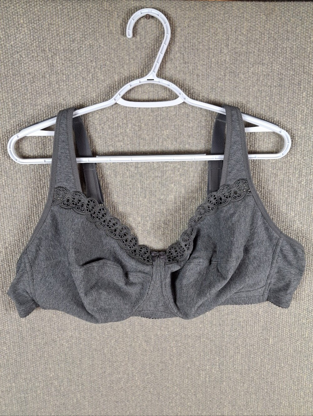 DELIMIRA Bra Size 48B Gray Wireless Full Coverage Lace Trim Comfort Lounge